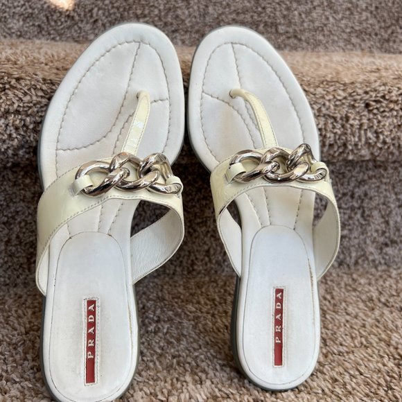 Prada Women's White Patent Leather Thong Sandals - - Picture 9 of 16